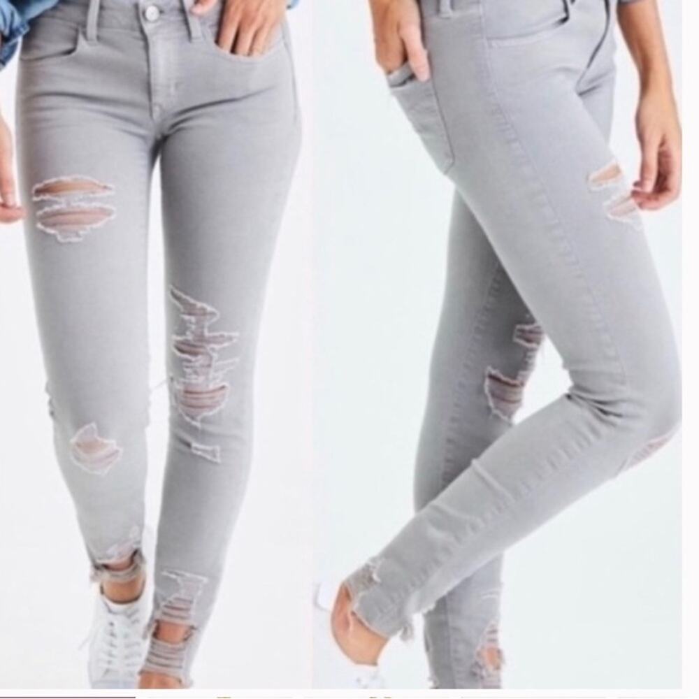 American Eagle Super Stretch X Distressed Light Gray Jegging Jeans